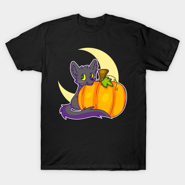 Autumn Spooky Pumpkin Black Cat T-Shirt by Catbreon